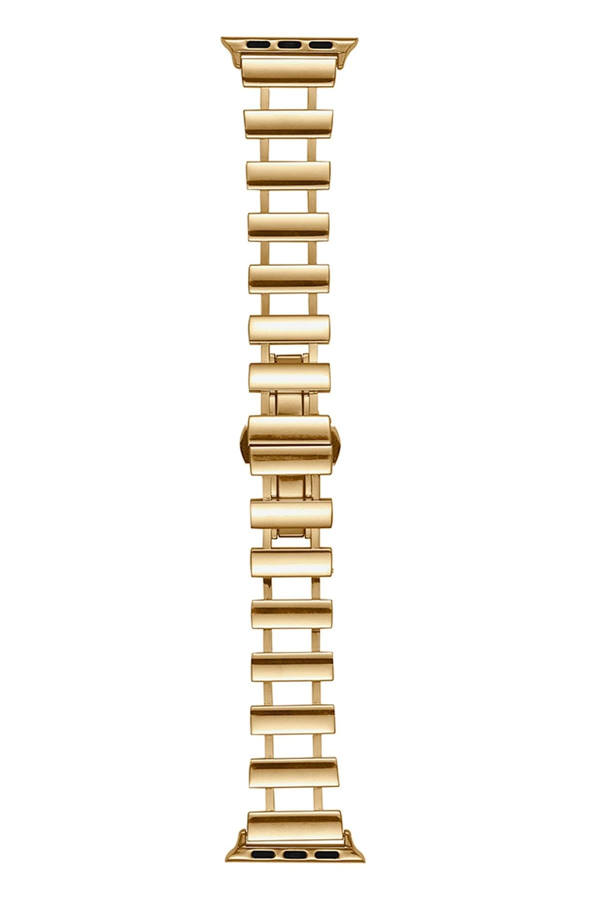 Apple Watch 10 42 mm Uyumlu Metal Kordon New Collection Zarif Paslanmaz Çelik Kayış Gold