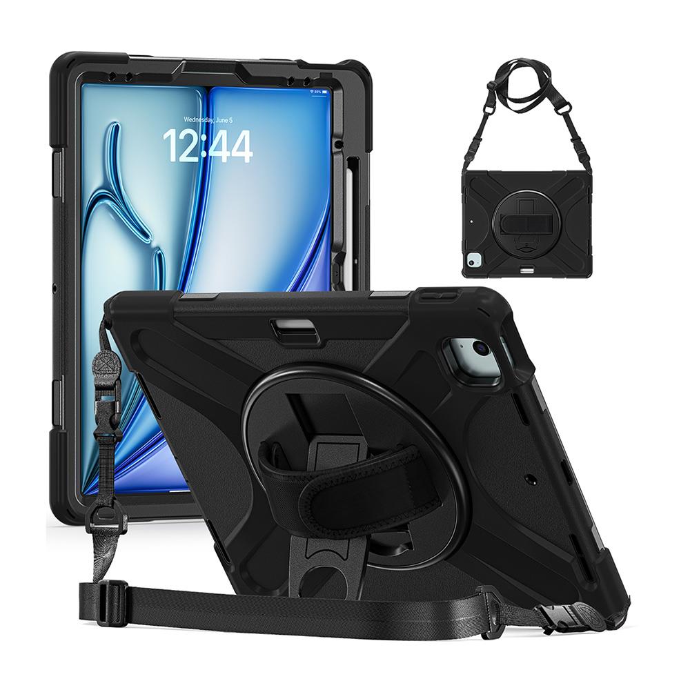 iPad Air 13 M2 2024 Uyumlu Kılıf Askılı Standlı Kalem Bölmeli Defender Üstün Koruma Zırh Tank