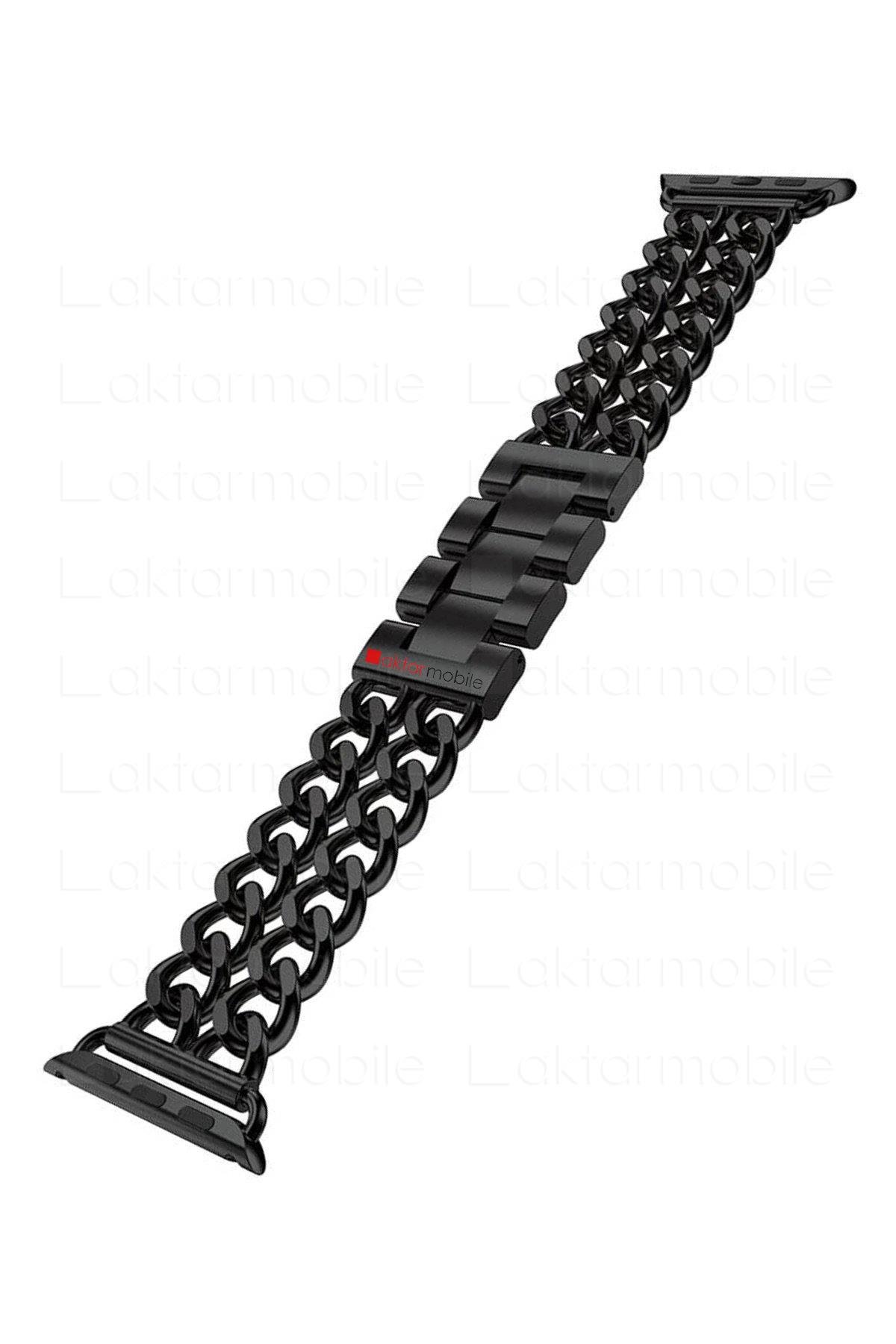 Apple Watch 8 41 mm uyumlu Zincirli Metal Kordon Zincir Tasarım Kayış Siyah