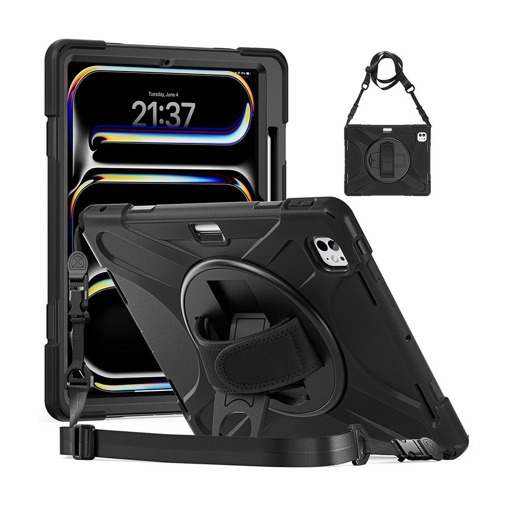 iPad Pro 13 M4 2024 Uyumlu Kılıf Askılı Standlı Kalem Bölmeli Defender Üstün Koruma Zırh Tank