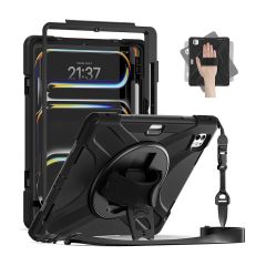 iPad Pro 13 M4 2024 Uyumlu Kılıf Askılı Standlı Kalem Bölmeli Defender Üstün Koruma Zırh Tank