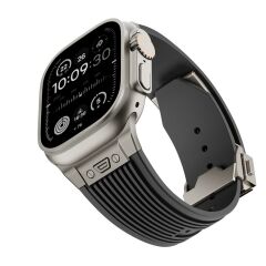 Apple Watch 10 46 mm uyumlu Çelilk Aksamlı Silikon Kordon Luxury Premium Kayış