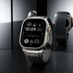 Apple Watch 10 46 mm uyumlu Çelilk Aksamlı Silikon Kordon Luxury Premium Kayış