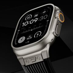 Apple Watch 10 46 mm uyumlu Çelilk Aksamlı Silikon Kordon Luxury Premium Kayış