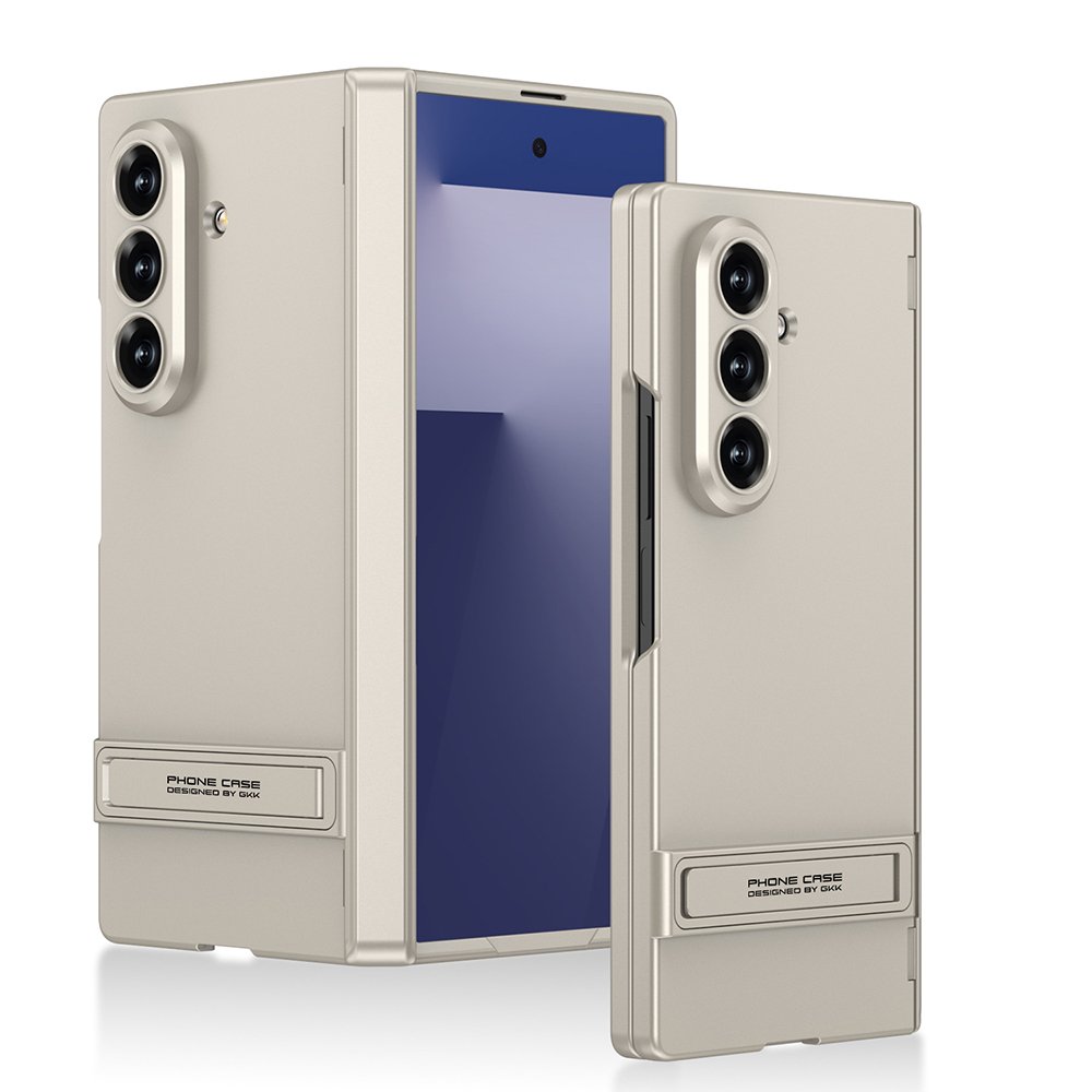 Galaxy Z Fold 7 uyumlu Kılıf Standlı Kamera Korumalı Premium Kapak Mat Tasarım Gold