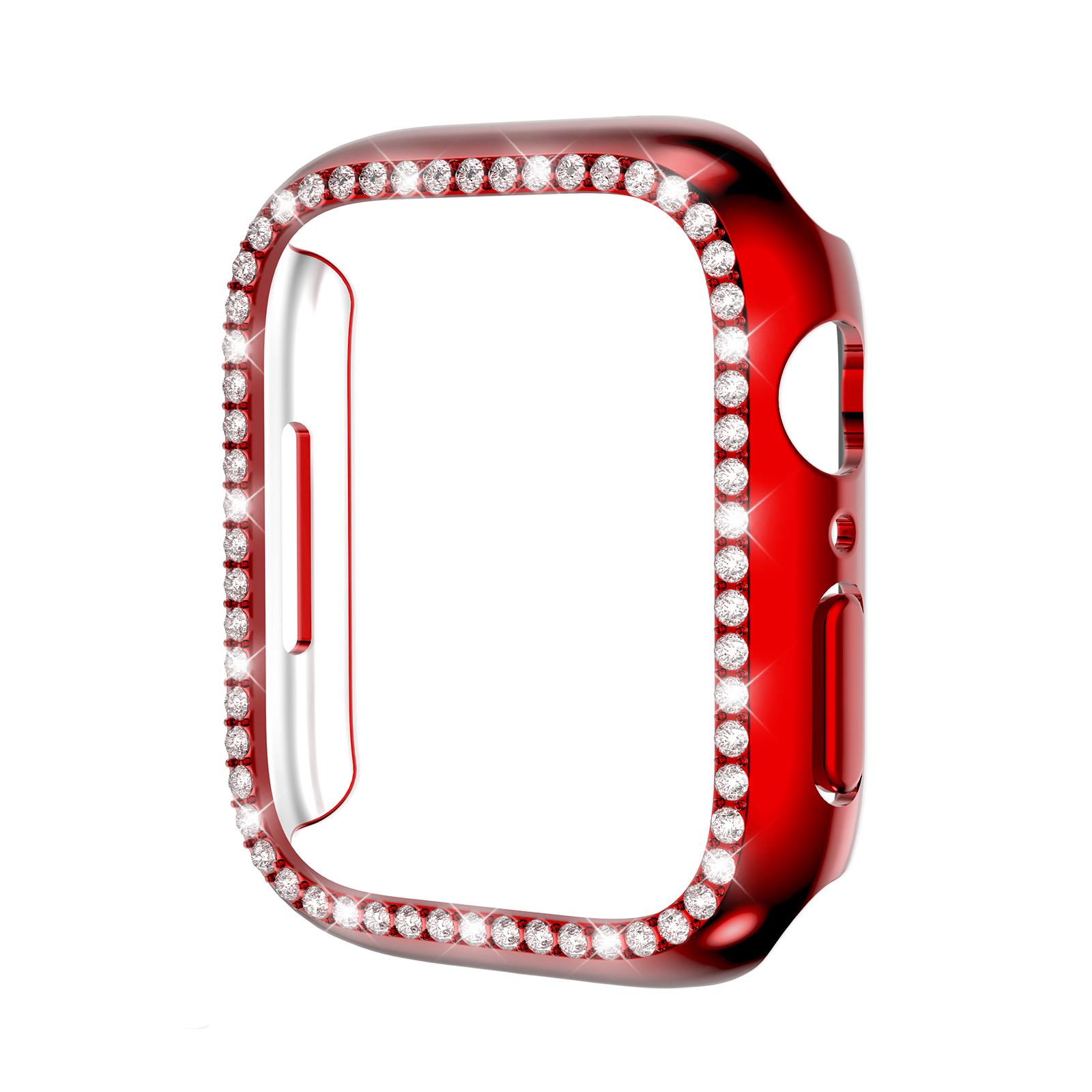 Apple Watch 6 SE 5 4 40 mm uyumlu Kasa Koruyucu Taşlı Tasarım Metalik Renk Gövde Koruma (Önü Açık) Kırmızı