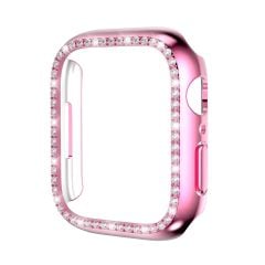 Apple Watch 6 SE 5 4 40 mm uyumlu Kasa Koruyucu Taşlı Tasarım Metalik Renk Gövde Koruma (Önü Açık) Pembe