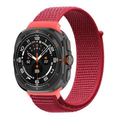 Samsung Galaxy Watch Ultra 47 mm uyumlu Spor Loop Kordon Hasır Örgü Kayış Cırt Cırtlı Velcro Kırmızı