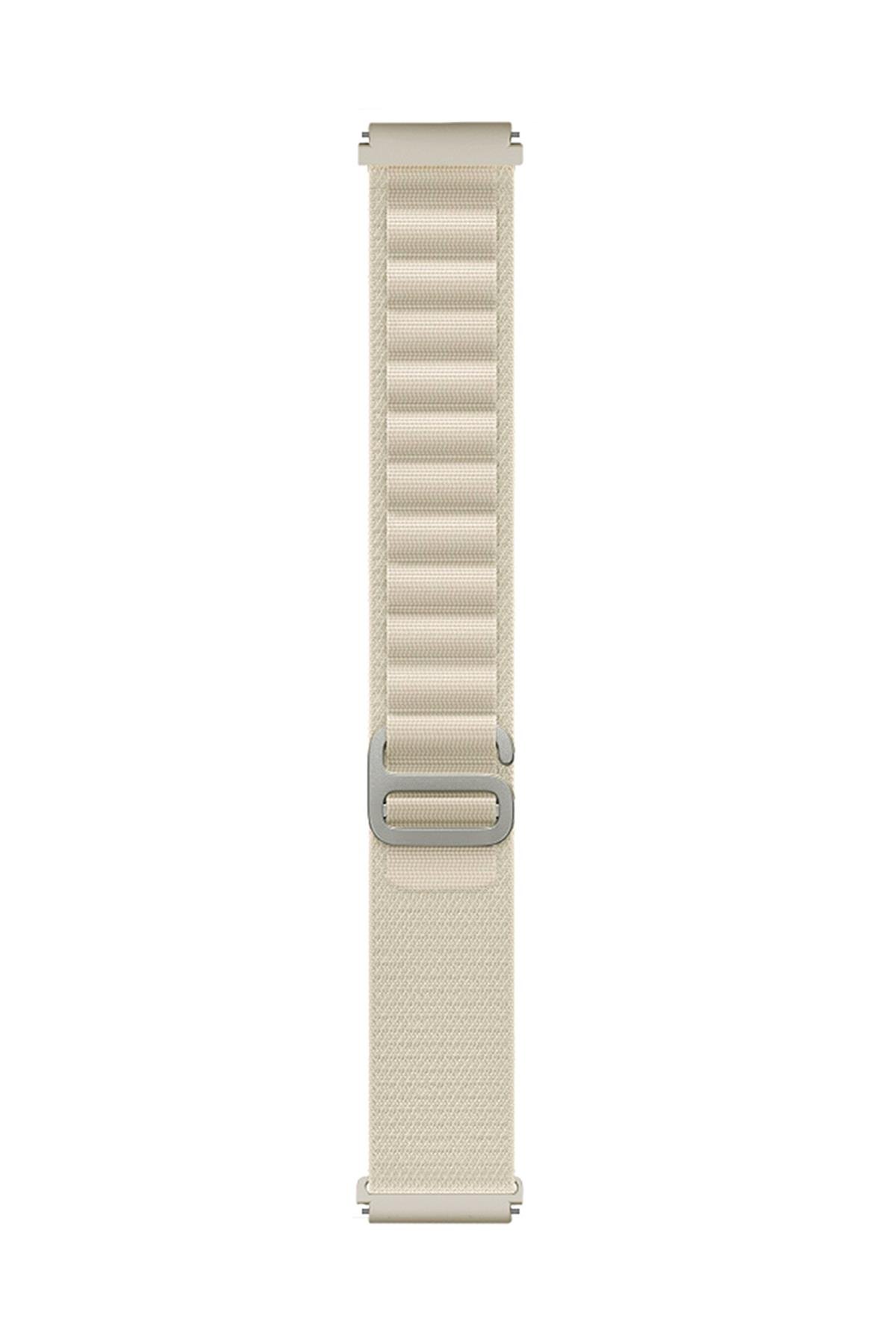 Samsung Galaxy Watch 7 40 / 44 mm uyumlu Kordon Alpine Loop Kumaş Örgü Kayış Krem
