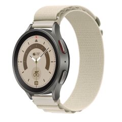Samsung Galaxy Watch 7 40 / 44 mm uyumlu Kordon Alpine Loop Kumaş Örgü Kayış Krem