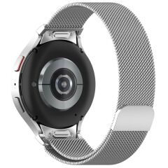 Samsung Galaxy Watch FE 40 mm Mıknatıslı Hasır Metal Örgü Kordon Kayış Tam Uyumlu Orijinal Pim Gümüş