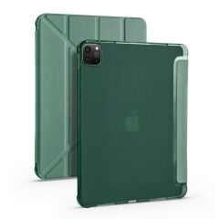 Apple iPad Pro 12.9 2021 5. Nesil Kılıf Kalem Bölmeli Premium Smart Standlı Tablet Kılıfı Koyu Yeşil