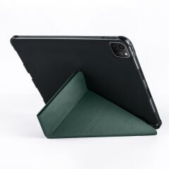 Apple iPad Pro 12.9 2021 5. Nesil Kılıf Kalem Bölmeli Premium Smart Standlı Tablet Kılıfı Koyu Yeşil