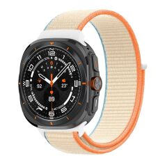 Samsung Galaxy Watch Ultra 47 mm uyumlu Spor Loop Kordon Hasır Örgü Kayış Cırt Cırtlı Velcro Krem