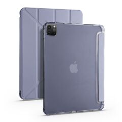 Apple iPad Pro 12.9 2021 5. Nesil Kılıf Kalem Bölmeli Premium Smart Standlı Tablet Kılıfı Mor