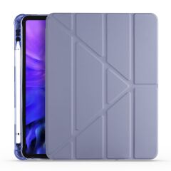 Apple iPad Pro 12.9 2021 5. Nesil Kılıf Kalem Bölmeli Premium Smart Standlı Tablet Kılıfı Mor