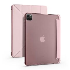 Apple iPad Pro 12.9 2021 5. Nesil Kılıf Kalem Bölmeli Premium Smart Standlı Tablet Kılıfı Rose Gold