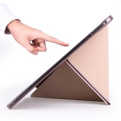 Apple iPad Pro 12.9 2021 5. Nesil Kılıf Kalem Bölmeli Premium Smart Standlı Tablet Kılıfı Rose Gold