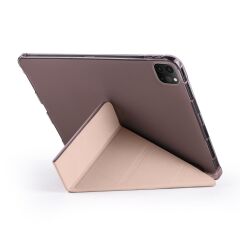 Apple iPad Pro 12.9 2021 5. Nesil Kılıf Kalem Bölmeli Premium Smart Standlı Tablet Kılıfı Rose Gold