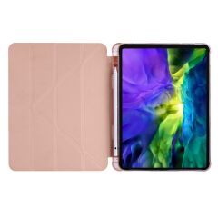 Apple iPad Pro 12.9 2021 5. Nesil Kılıf Kalem Bölmeli Premium Smart Standlı Tablet Kılıfı Rose Gold