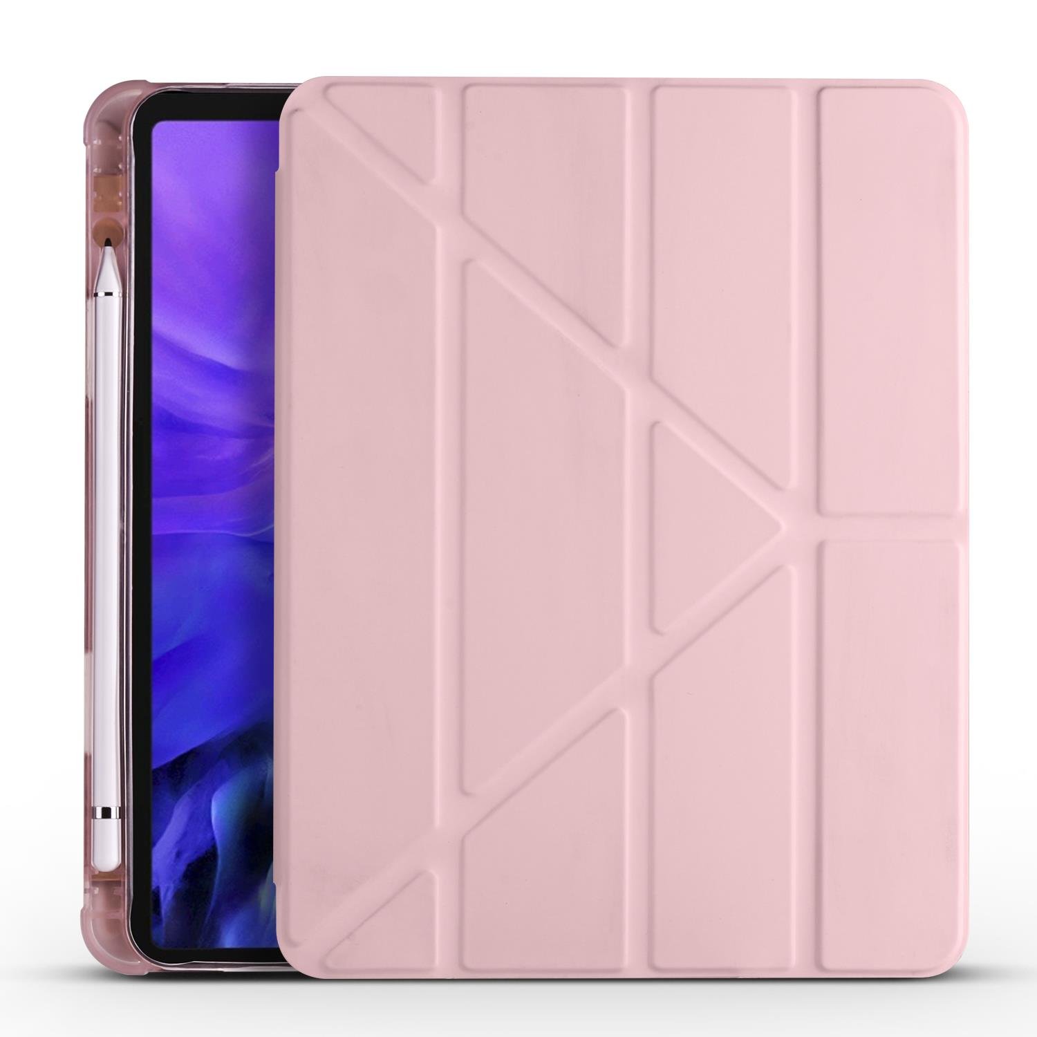 Apple iPad Pro 12.9 2021 5. Nesil Kılıf Kalem Bölmeli Premium Smart Standlı Tablet Kılıfı Rose Gold