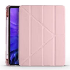 Apple iPad Pro 12.9 2021 5. Nesil Kılıf Kalem Bölmeli Premium Smart Standlı Tablet Kılıfı Rose Gold