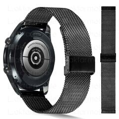 Huawei Watch 3 / Watch 3 Pro Uyumlu Hasır Metal Kordon Klipsli Tel Örgü Kayış Siyah