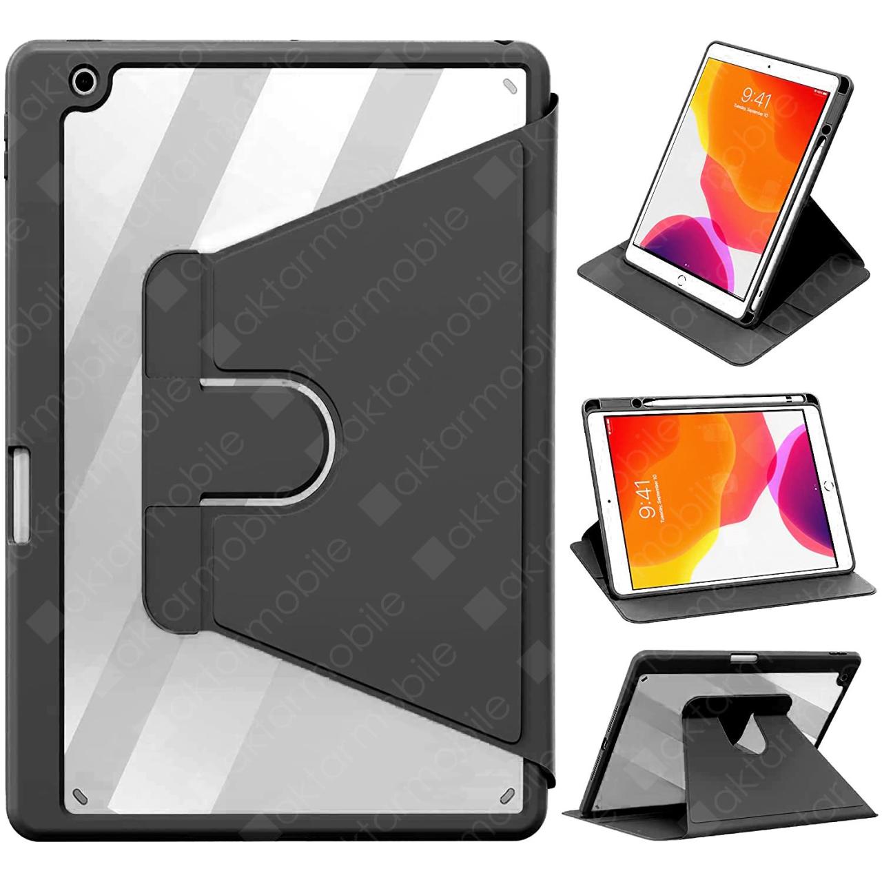 iPad 9. Nesil 2021 10.2 Uyumlu Kılıf 360° Dönebilen Kalem Bölmeli Standlı Akıllı Kapak Premium