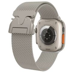 Apple Watch 7 8 9 45 mm Uyumlu Hasır Metal Örgü Kordon Kayış Ayarlanabilir Kilitli Toka Gri
