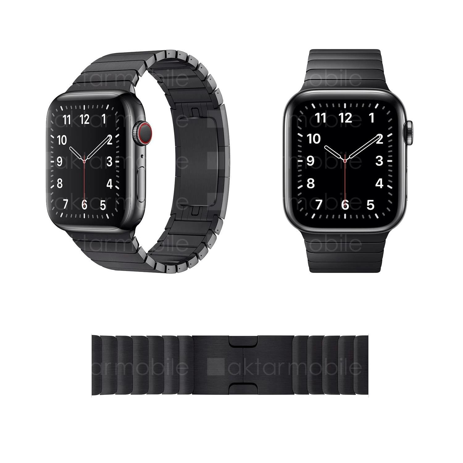 Apple Watch 42 mm 44 mm Uyumlu Baklalı Model Bilezik Kordon Paslanmaz Çelik Kayış Premium Siyah