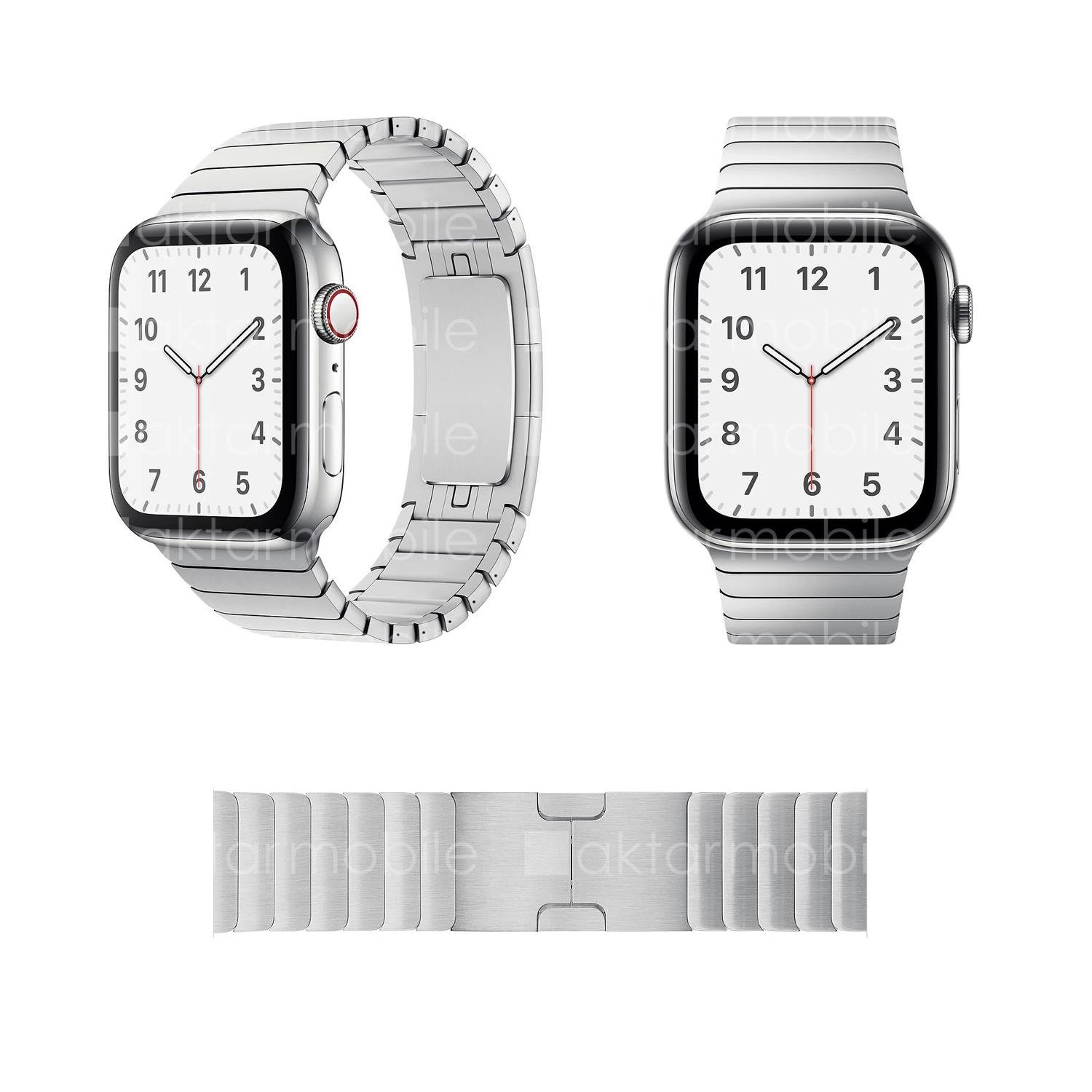 Apple Watch 42 mm 44 mm Uyumlu Baklalı Model Bilezik Kordon Paslanmaz Çelik Kayış Premium Gümüş