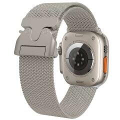 Apple Watch 10 46 mm Uyumlu Hasır Metal Örgü Kordon Kayış Ayarlanabilir Kilitli Toka