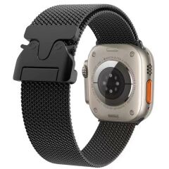 Apple Watch 10 46 mm Uyumlu Hasır Metal Örgü Kordon Kayış Ayarlanabilir Kilitli Toka