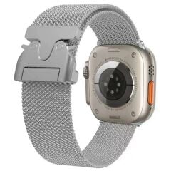 Apple Watch 10 46 mm Uyumlu Hasır Metal Örgü Kordon Kayış Ayarlanabilir Kilitli Toka