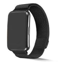 Huawei Watch Fit Hasır Metal Kordon Premium Tel Örgü Kayış - Mıknatıslı - Paslanmaz Çelik Siyah