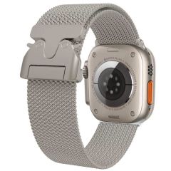 Apple Watch 10 46 mm Uyumlu Hasır Metal Örgü Kordon Kayış Ayarlanabilir Kilitli Toka Gri