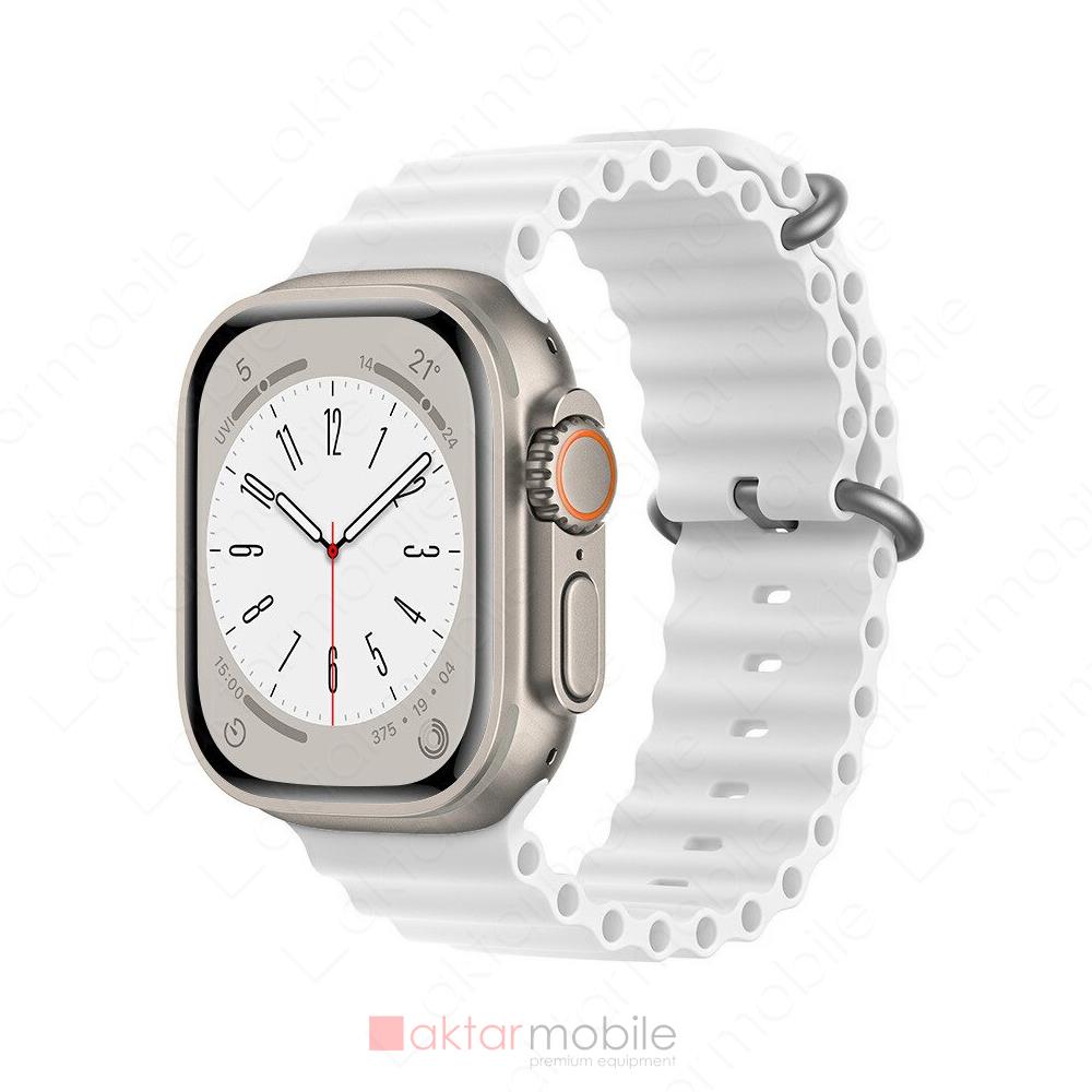 Apple Watch Ultra 49 mm uyumlu Silikon Kordon Ocean Kordon Silindirik Kayış Beyaz