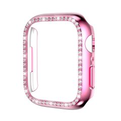 Apple Watch 3 2 1 38 mm uyumlu Kasa Koruyucu Taşlı Tasarım Metalik Renk Gövde Koruma (Önü Açık) Pembe