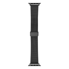 Apple Watch 7 8 41 mm Uyumlu Hasır Metal Kordon Magnetik D Tokalı Tel Örgü Kayış Mıknatıslı Toka Siyah