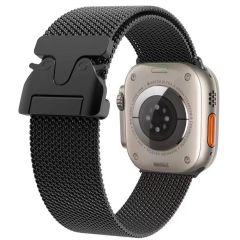 Apple Watch Ultra / Ultra 2 49 mm Uyumlu Hasır Metal Örgü Kordon Kayış Ayarlanabilir Kilitli Toka Siyah