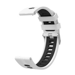 Samsung Galaxy Watch 7 40 / 44 mm Uyumlu Silikon Kordon Çizgili Spor Tasarım Delikli Kayış Beyaz - Siyah