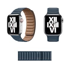 Apple Watch 38 mm 40 mm Uyumlu Baklalı Model Deri Kordon Mıknatıslı Deri Kayış Premium Lacivert