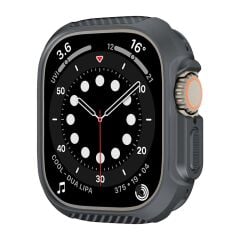 Apple Watch Ultra / Ultra 2 49 mm uyumlu Kasa Koruyucu Darbe Emici Silikon Karbon Desenli (Önü Açık)