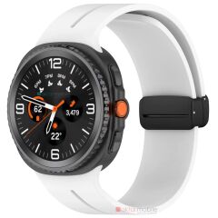 Galaxy Watch 8 40 / 44 mm uyumlu Silikon Kordon Magnetik D Tokalı Spor Kayış Mıknatıslı Toka Beyaz