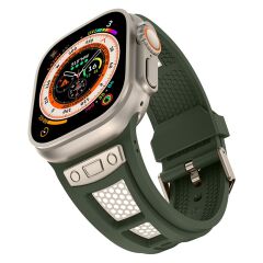 Apple Watch 10 46 mm uyumlu Silikon Kordon Metal Detaylı Hava Alabilen Premium Kayış