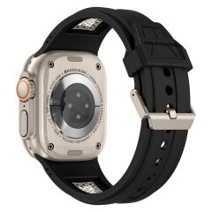 Apple Watch 10 46 mm uyumlu Silikon Kordon Metal Detaylı Hava Alabilen Premium Kayış Siyah - Titanyum