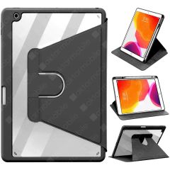 iPad 8. Nesil 2020 10.2 Uyumlu Kılıf 360° Dönebilen Kalem Bölmeli Standlı Akıllı Kapak Premium Siyah