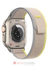 Apple Watch Ultra 49 mm uyumlu Kordon Trail Loop Naylon Örgü Kayış Beyaz - Sarı
