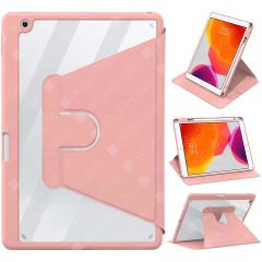 iPad 8. Nesil 2020 10.2 Uyumlu Kılıf 360° Dönebilen Kalem Bölmeli Standlı Akıllı Kapak Premium Pudra