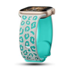 Apple Watch 10 46 mm Uyumlu Silikon Kordon Leopar Desenli Renkli Tasarım Kayış